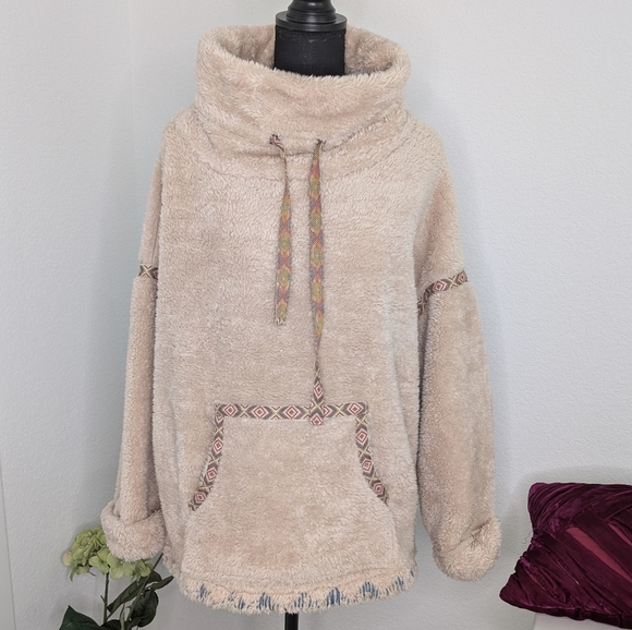 💘 Sundance S M Tan Cowl Neck Sherpa Mountain Loft Pullover Sweater NEW RARE - Picture 2 of 5